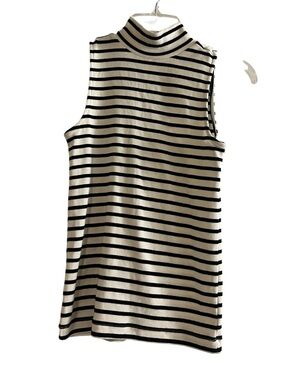 LOFT Ribbed Striped Sleeveless Turtleneck Top Black White SP